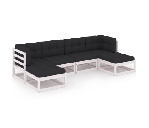 Set muebles jardín 6 pzas con cojines madera maciza pino blanco