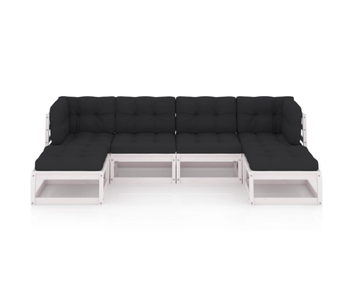 Set muebles jardín 6 pzas con cojines madera maciza pino blanco