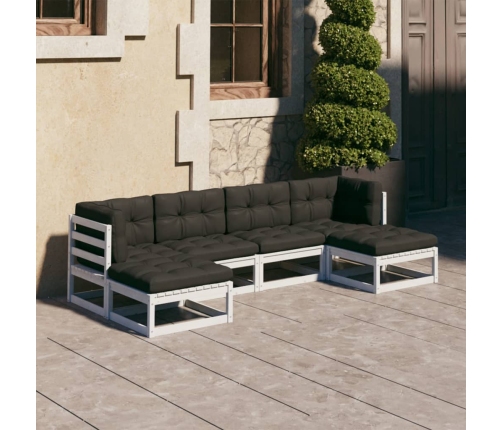 Set muebles jardín 6 pzas con cojines madera maciza pino blanco