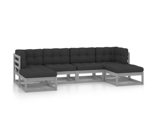 Set de muebles de jardín 6 pzas con cojines madera pino gris