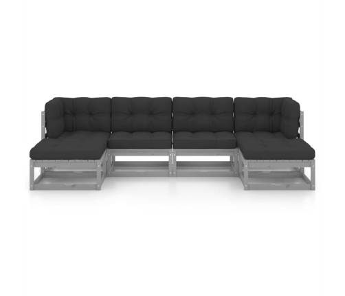 Set de muebles de jardín 6 pzas con cojines madera pino gris