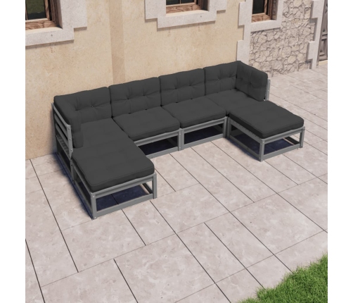 Set de muebles de jardín 6 pzas con cojines madera pino gris