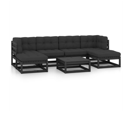 Set de muebles de jardín 7 pzas con cojines madera pino negro