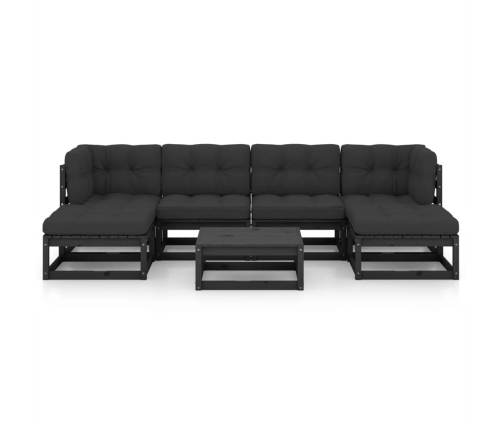 Set de muebles de jardín 7 pzas con cojines madera pino negro