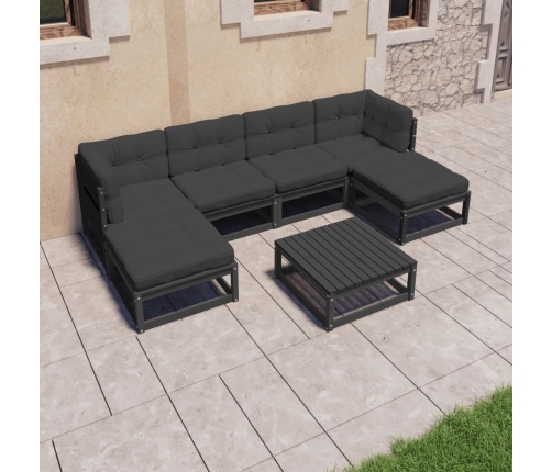 Set de muebles de jardín 7 pzas con cojines madera pino negro
