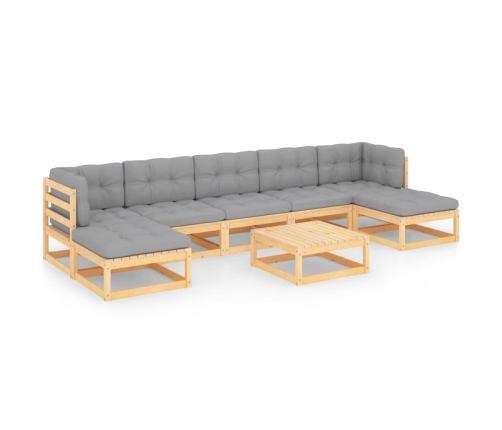 Muebles de jardín 8 pzas y cojines madera maciza pino