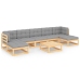 Muebles de jardín 8 pzas y cojines madera maciza pino