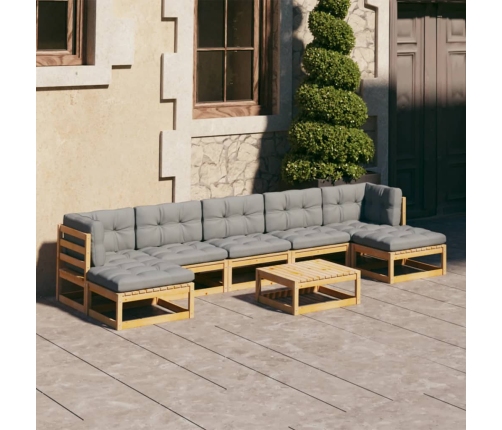 Muebles de jardín 8 pzas y cojines madera maciza pino