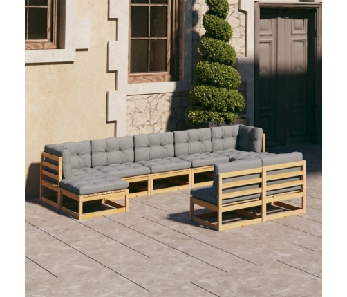 Juego de muebles de jardín 9 pzas y cojines madera maciza pino