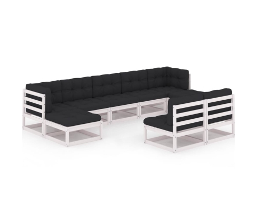 Set de muebles de jardín 9 pzas con cojines madera pino blanco