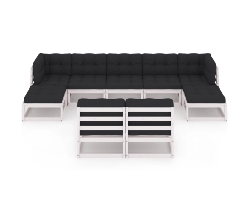 Set de muebles de jardín 9 pzas con cojines madera pino blanco