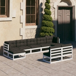 Set de muebles de jardín 9 pzas con cojines madera pino blanco