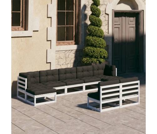 Set de muebles de jardín 9 pzas con cojines madera pino blanco