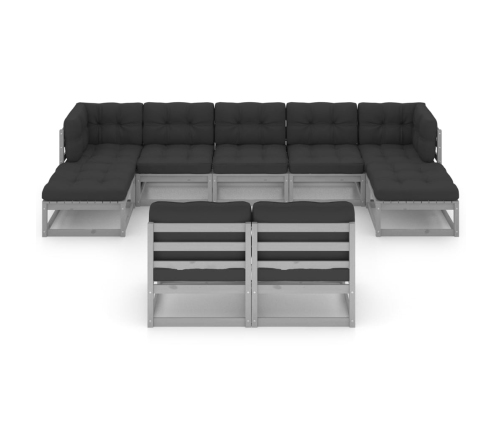 Juego de muebles de jardín 9 pzas y cojines madera maciza pino