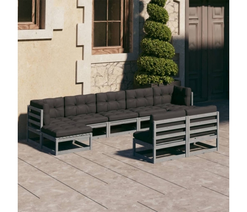 Juego de muebles de jardín 9 pzas y cojines madera maciza pino