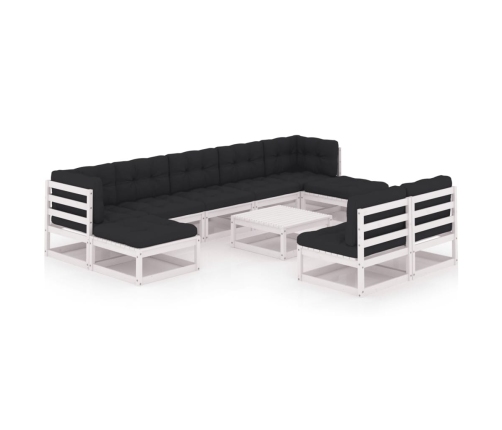 Set de muebles de jardín 10 pzas con cojines madera pino blanco