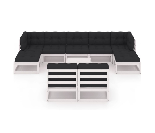 Set de muebles de jardín 10 pzas con cojines madera pino blanco