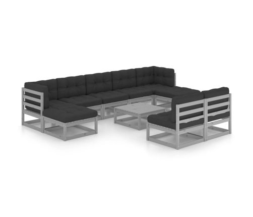 Set de muebles de jardín 10 pzas con cojines madera pino gris