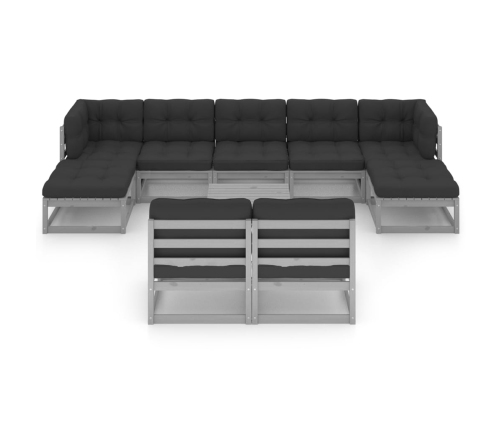 Set de muebles de jardín 10 pzas con cojines madera pino gris