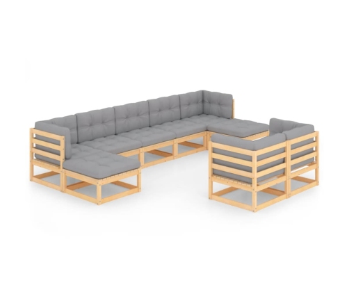 Juego de muebles de jardín 9 pzas y cojines madera maciza pino