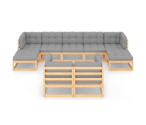 Juego de muebles de jardín 9 pzas y cojines madera maciza pino