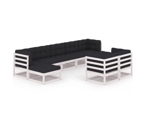 Set de muebles de jardín 9 pzas con cojines madera pino blanco