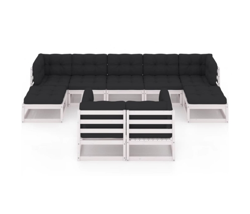 Set de muebles de jardín 9 pzas con cojines madera pino blanco