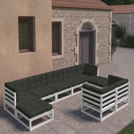 Set de muebles de jardín 9 pzas con cojines madera pino blanco
