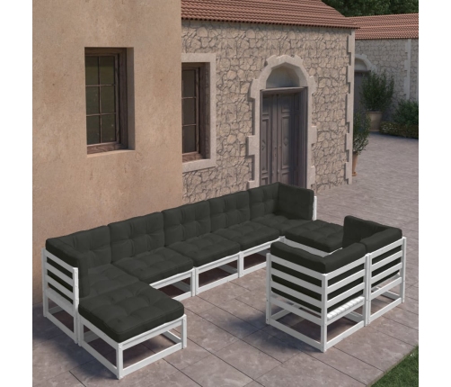 Set de muebles de jardín 9 pzas con cojines madera pino blanco