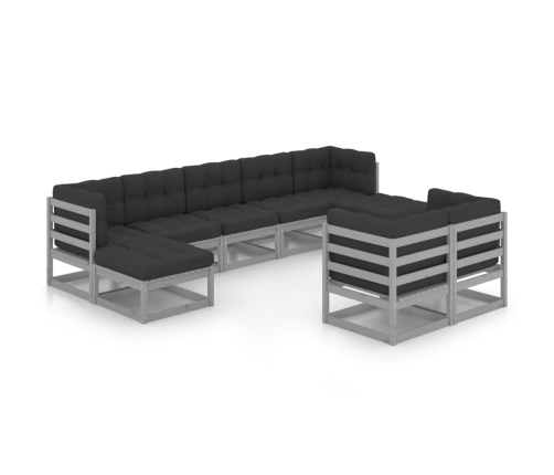 Juego de muebles de jardín 9 pzas y cojines madera maciza pino