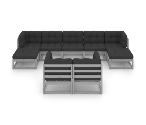 Juego de muebles de jardín 9 pzas y cojines madera maciza pino