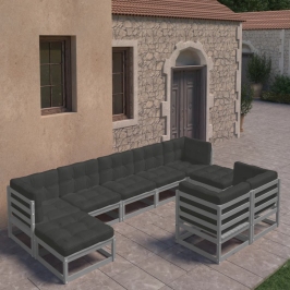 Juego de muebles de jardín 9 pzas y cojines madera maciza pino