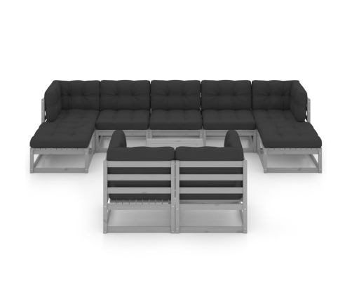 Set de muebles de jardín 10 pzas con cojines madera pino gris