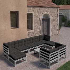 Set de muebles de jardín 10 pzas con cojines madera pino gris