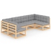 Juego de muebles de jardín 6 pzas y cojines madera maciza pino