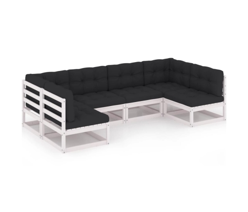 Set muebles jardín 6 pzas con cojines madera maciza pino blanco