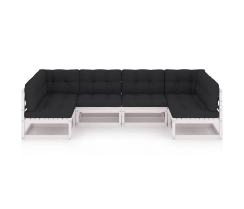 Set muebles jardín 6 pzas con cojines madera maciza pino blanco