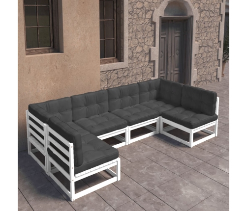 Set muebles jardín 6 pzas con cojines madera maciza pino blanco