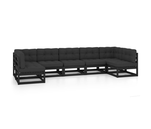 Set de muebles de jardín 7 pzas con cojines madera pino negro