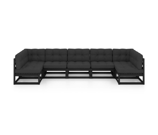 Set de muebles de jardín 7 pzas con cojines madera pino negro