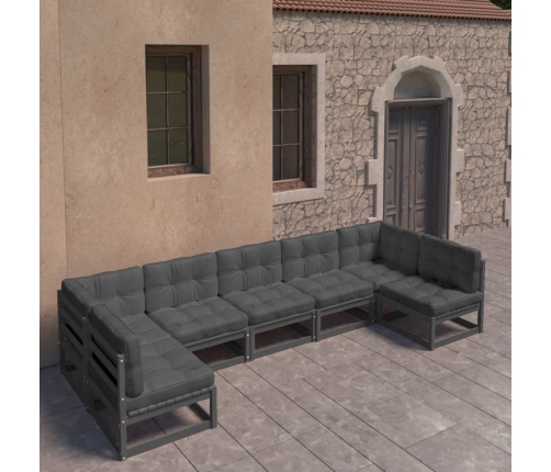 Set de muebles de jardín 7 pzas con cojines madera pino negro