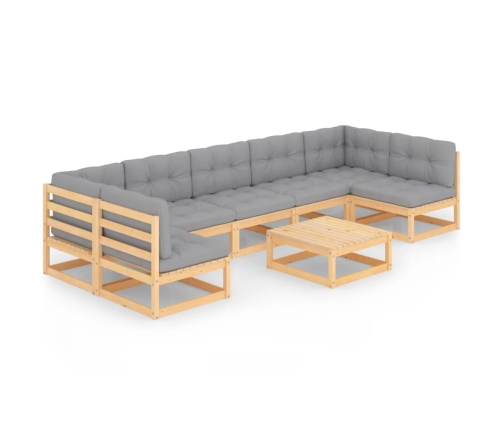 Muebles de jardín 8 pzas y cojines madera maciza pino