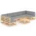 Muebles de jardín 8 pzas y cojines madera maciza pino