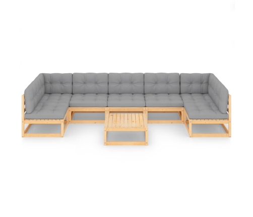 Muebles de jardín 8 pzas y cojines madera maciza pino