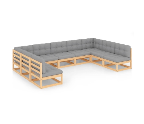 Juego de muebles de jardín 9 pzas y cojines madera maciza pino