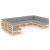 Juego de muebles de jardín 9 pzas y cojines madera maciza pino