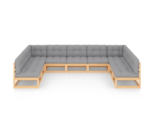 Juego de muebles de jardín 9 pzas y cojines madera maciza pino