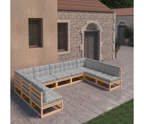 Juego de muebles de jardín 9 pzas y cojines madera maciza pino