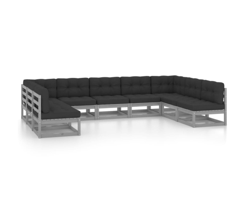 Set de muebles de jardín 9 pzas con cojines madera pino gris