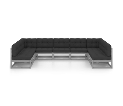 Set de muebles de jardín 9 pzas con cojines madera pino gris